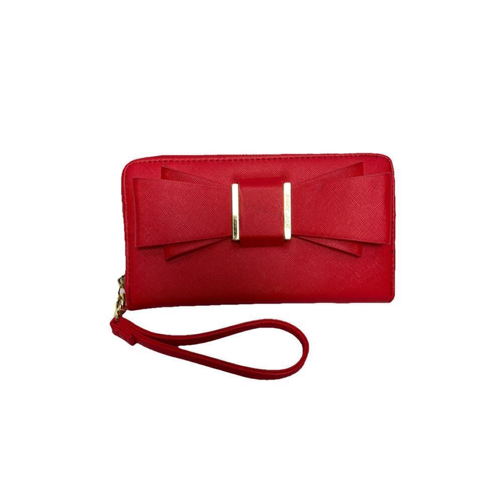 Betsey Johnson red zip around wristlet strap with bow